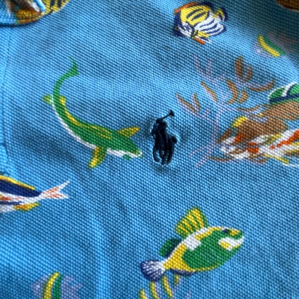 Polo Ralph Lauren Boys Blue Underwater Polo Bear Shark Shirt Size L 14-16 - Picture 6 of 8